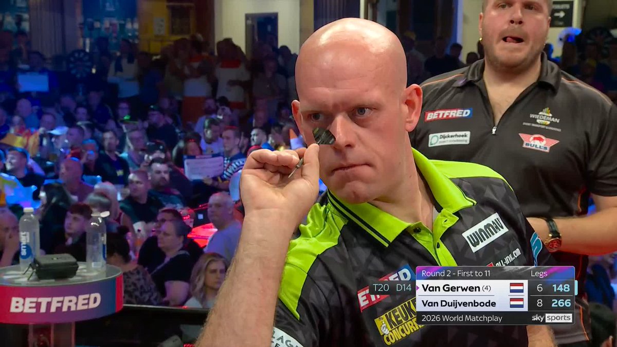 VAN GERWEN FIGHTING BACK! Three legs on the spin for Michael van Gerwen! The three-time champ converts a stunning 148 checkout to reduce the arrears to 8-7! 👀 📺 #MatchplayDarts