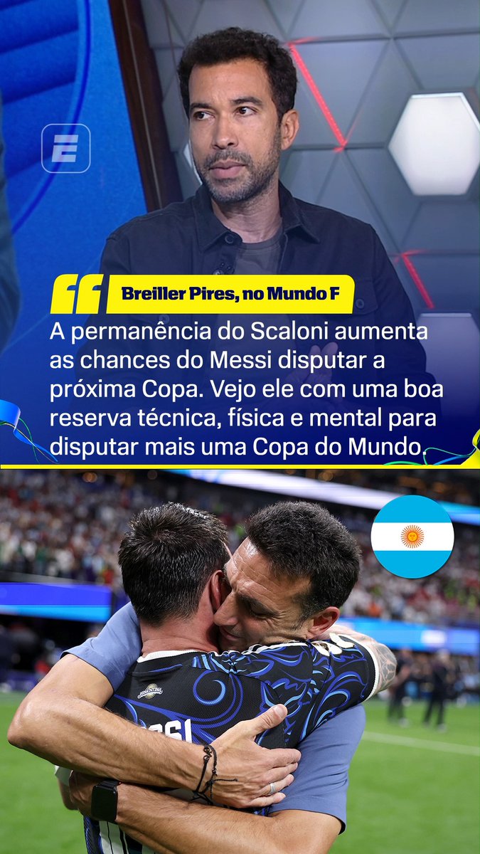 SCALONI FICA NA SELEÇÃO ARGENTINA? 👀🇦🇷 No Mundo F, Breiller disse que se o técnico permanecer no comando da Albiceleste, existem mais chances de Messi ficar até a próxima Copa do Mundo! Concorda, fã de esportes? #ESPN2026 #FIFAWorldCup #Scaloni #Messi