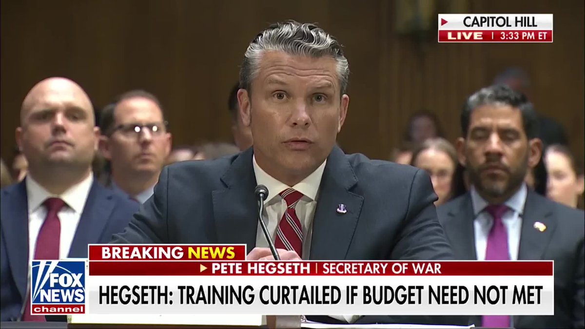 JUST IN: Secretary of War Pete Hegseth calls out previous administrations for putting critical updates for the military on the back burner while defending Trump admin's defense funding request: "You're looking at a lot of negligence and a lot of deferred maintenance that this department is having to catch up on.” "That's why I call this a generational investment." “This is a $1.5 trillion budget, with this supplemental being part of it is how we catch up and get ahead." “Ensure in the process we're putting soldiers and sailors and airmen first, Marines first, Guardians, that their pay increases."