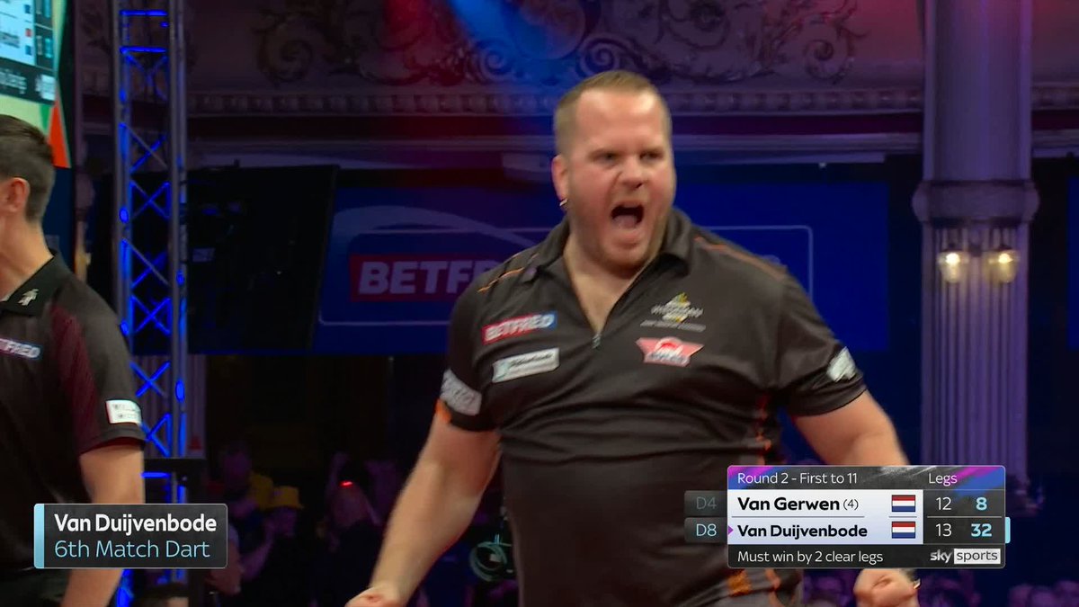 DIRK DUMPS OUT VAN GERWEN! What a contest! 👏 Dirk van Duijvenbode defeats three-time champion Michael van Gerwen in a gripping affair to book his spot in a second Blackpool quarter-final! 📺 #MatchplayDarts
