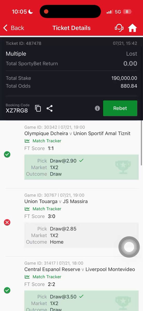 1 Cut 6/6 Draws. 400M Late goal 💔