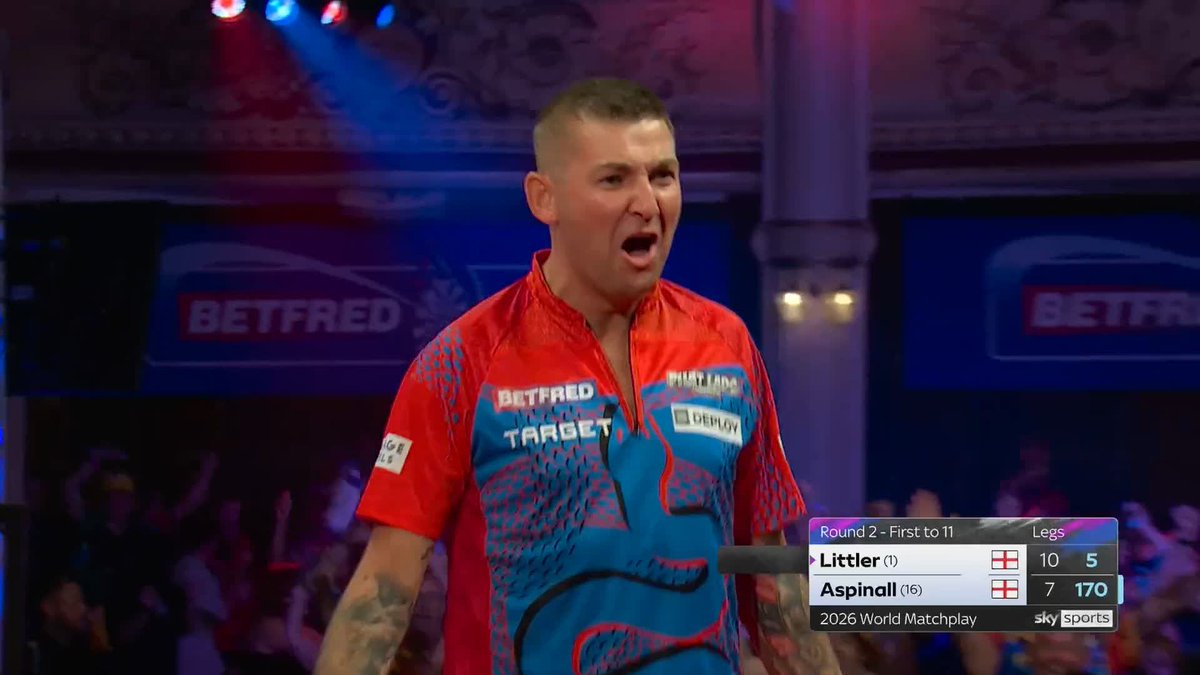 ASPINALL REELS IN THE FISH! 🎣 THIS IS MENTAL! 😂 Nathan Aspinall conjures up a roof-raising 170 skin-saver after Littler misses a match dart for victory! 📺 #MatchplayDarts