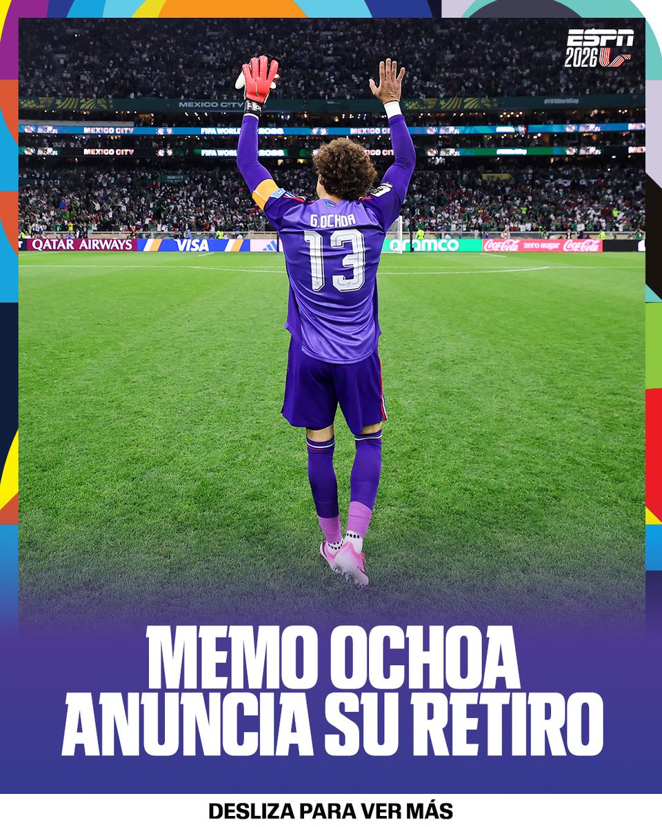 Memo Ochoa anuncia su retiro oficial.⚽️🧤🇲🇽 Después de 22 años de carrera, Guillermo Ochoa dice adiós al futbol tras haber participado en 6 Copas del Mundo.🇲🇽⚽️ El adiós de una leyenda mundial.👋🇲🇽🤩 (Vía Guillermo Ochoa /IG)