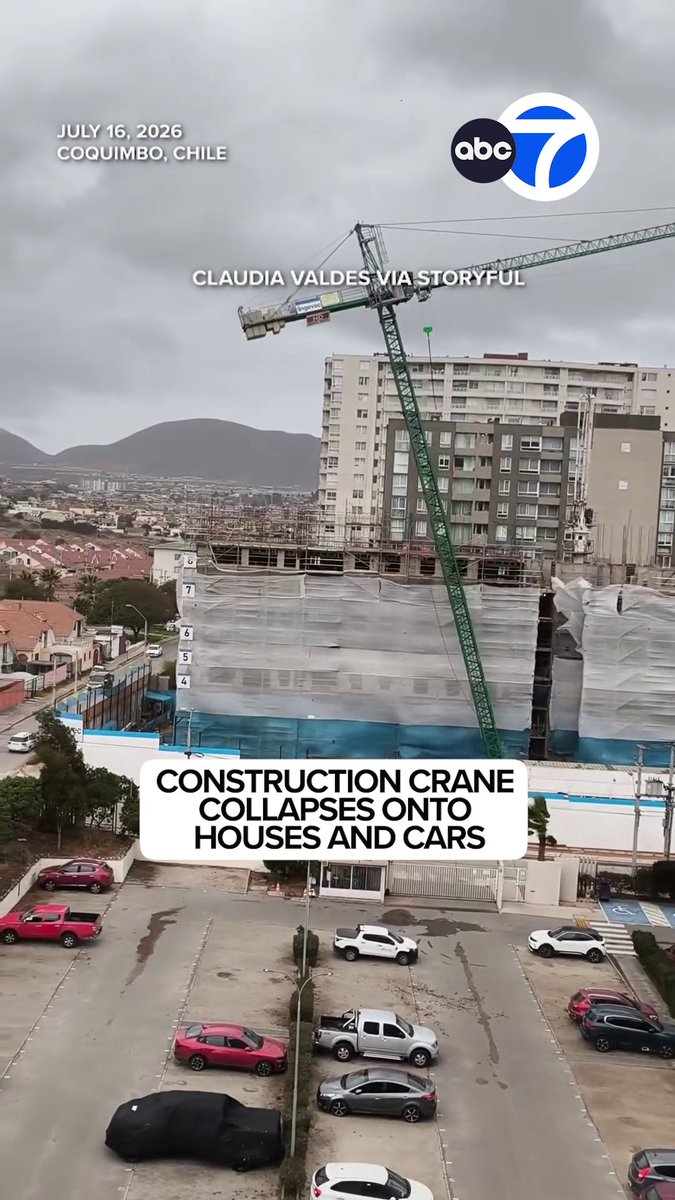 A construction crane collapsed in Chile as strong winds and heavy rain impacted the region.
