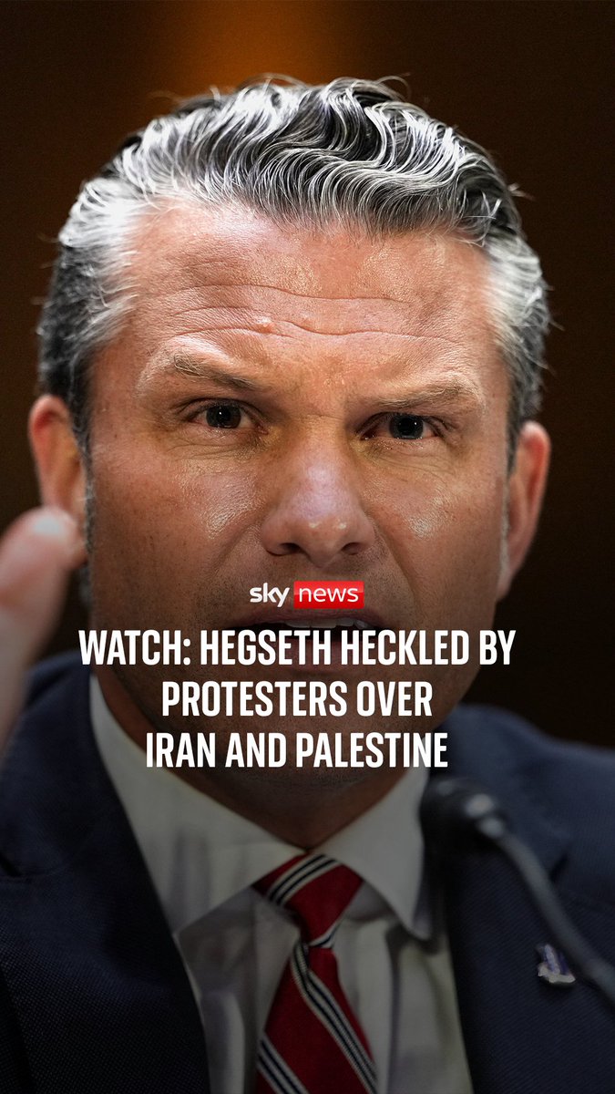 US defence secretary Pete Hegseth was giving evidence at a Senate committee hearing in Washington DC when he was interrupted four times by hecklers. One protester could be heard shouting: "Stop bombing our children in Iran and Palestine - this is illegal."