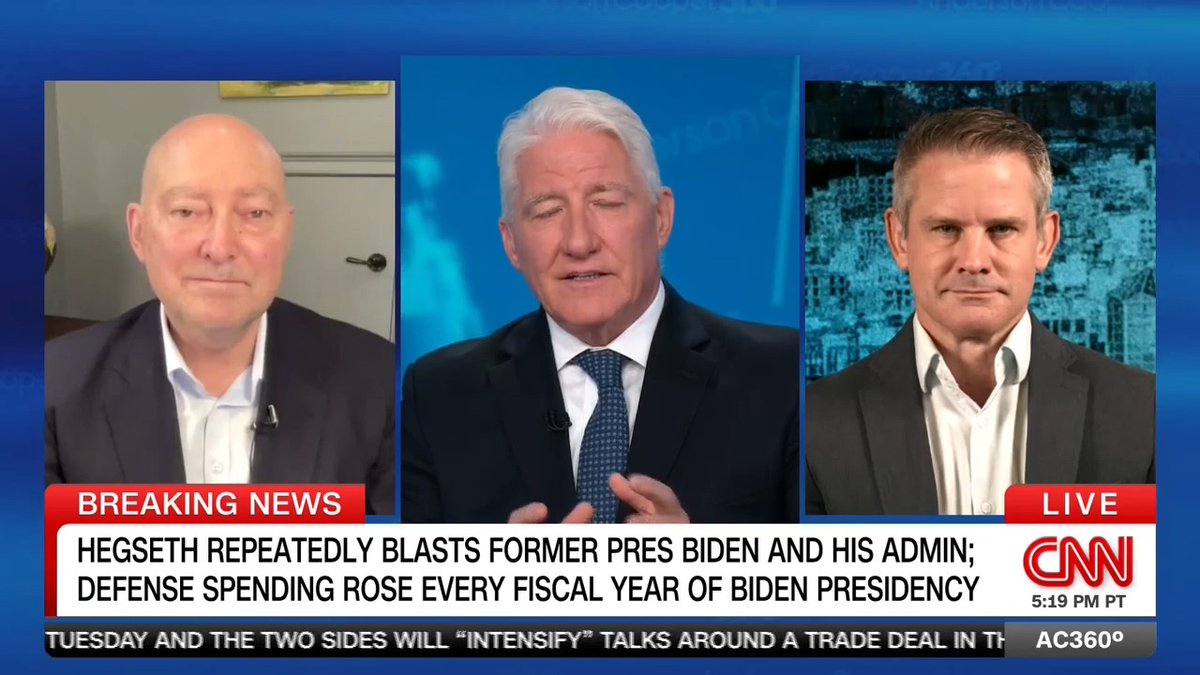 "This is the fall back whenever they get in a corner," says former Rep. Adam Kinzinger about Secretary of Defense Hegseth's testimony on Capitol Hill today where he blamed the Biden administration for the Pentagon's funding problems.