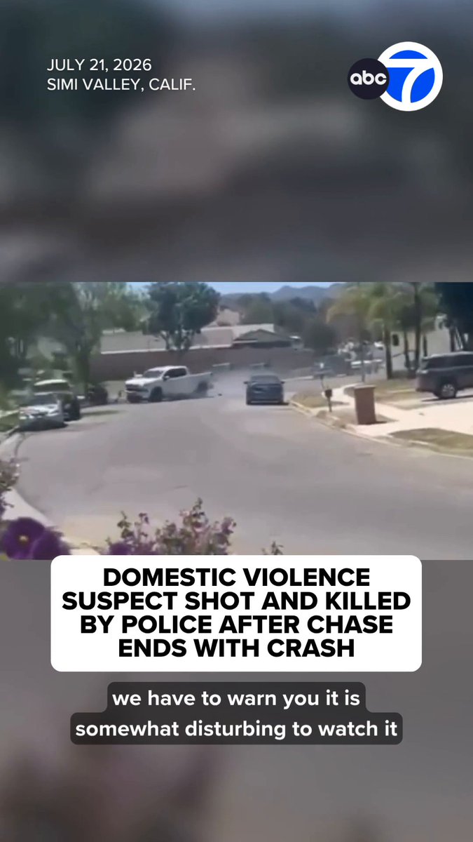 A domestic violence suspect is dead after a chase ended with a violent crash and a police shooting in a residential Simi Valley neighborhood on Tuesday. Eyewitness News obtained video that shows the moments leading up to the deadly shooting. Read more: