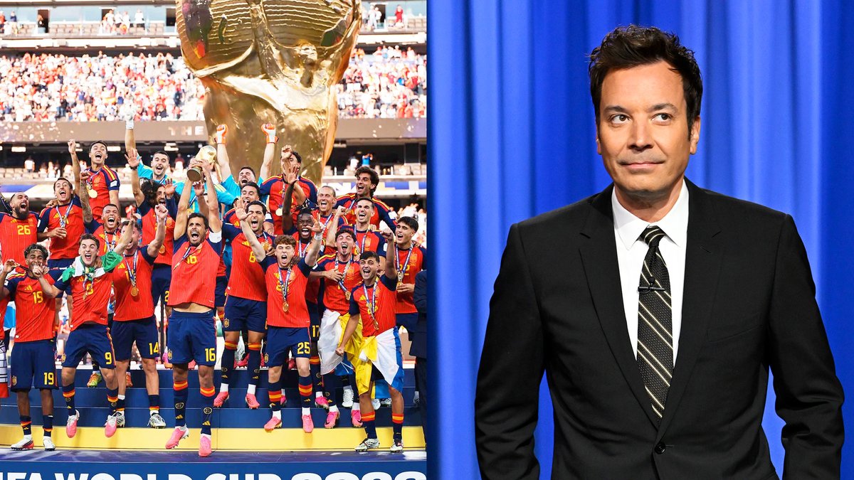 Spain’s victory parade was great, although this was a little odd – for some reason, Lionel Messi was giving Lamine Yamal another bath. #FallonTonight #FIFAWorldCup