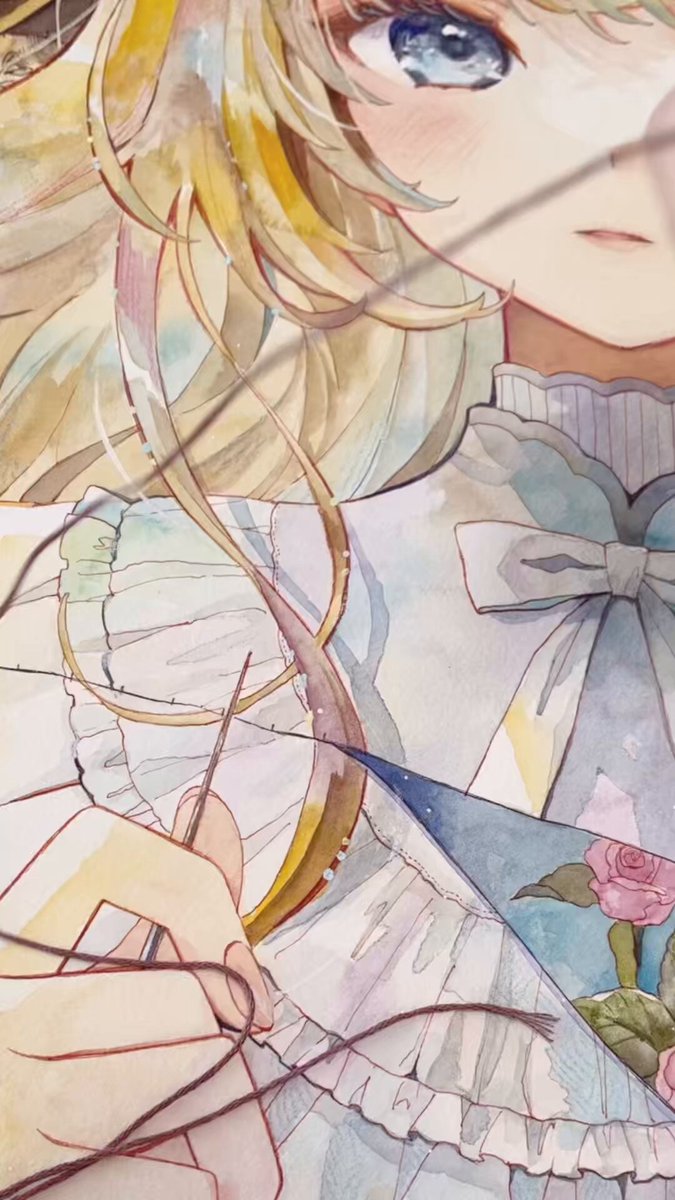 描いたイラストに糸を通していく作業🧵
