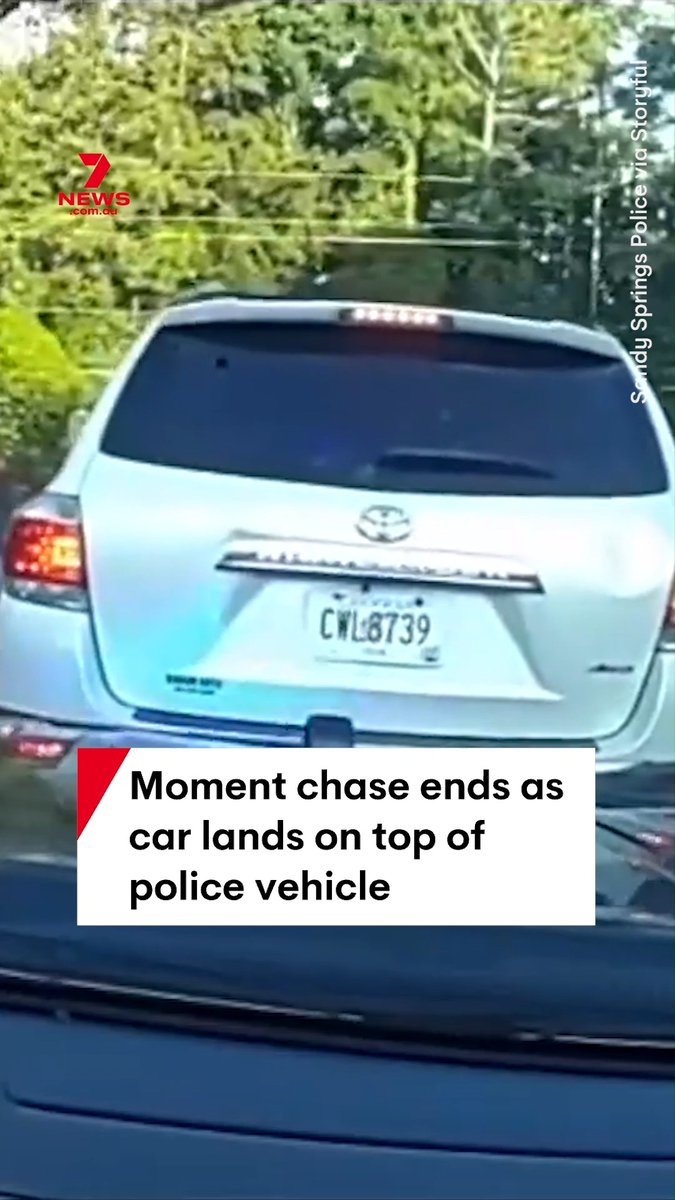 A car chase came to an end when the suspect's vehicle landed on top of the police car in Georgia, US. The suspect, Jorge Luis Delgado-Bermudez, was wanted on drug charges by Fulton County and was apprehended after attempting to flee on foot. During the chase, his vehicle hit a concrete barrier before crashing the back of his car into the officer's vehicle. #carchase #police #sandyspring
