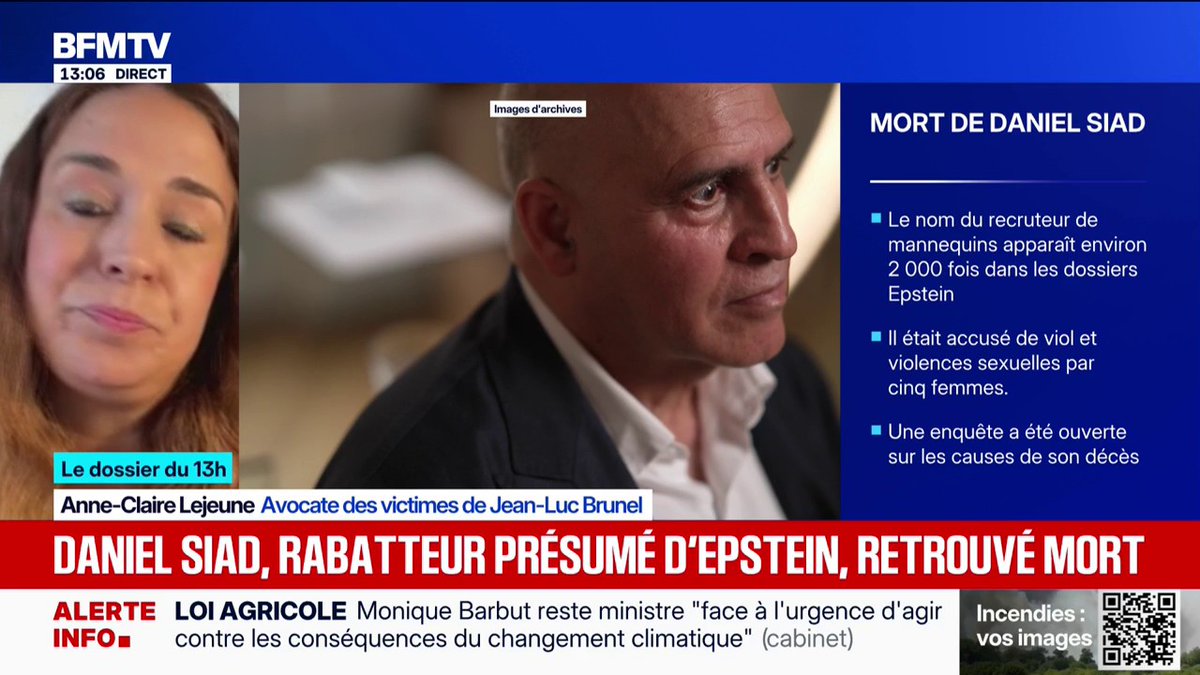 Affaire Epstein: "Daniel Siad devait être entendu prochainement" par la justice, affirme l'avocate de plusieurs victimes de Jean-Luc Brunel