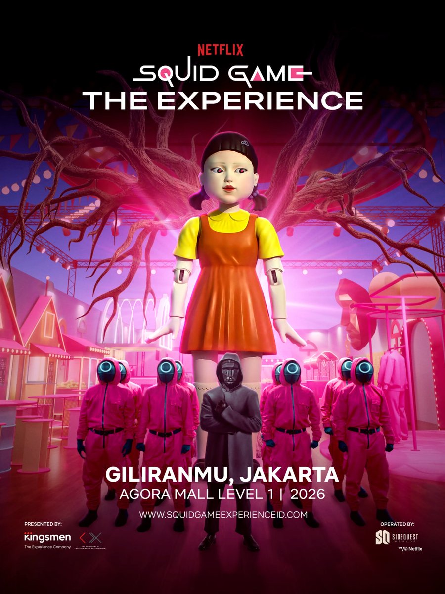 Pertama kalinya di Asia Tenggara, Squid Game: The Experience bakal hadir di Agora Mall, Thamrin Nine Jakarta di tahun ini! Siapin diri buat ngadepin berbagai tantangan & nyicipin kuliner yang pastinya udah kamu kenal dari serialnya. Waiting List di buat dapetin penawaran, kejutan, & jadi yang pertama mengetahui informasi penjualan tiket.