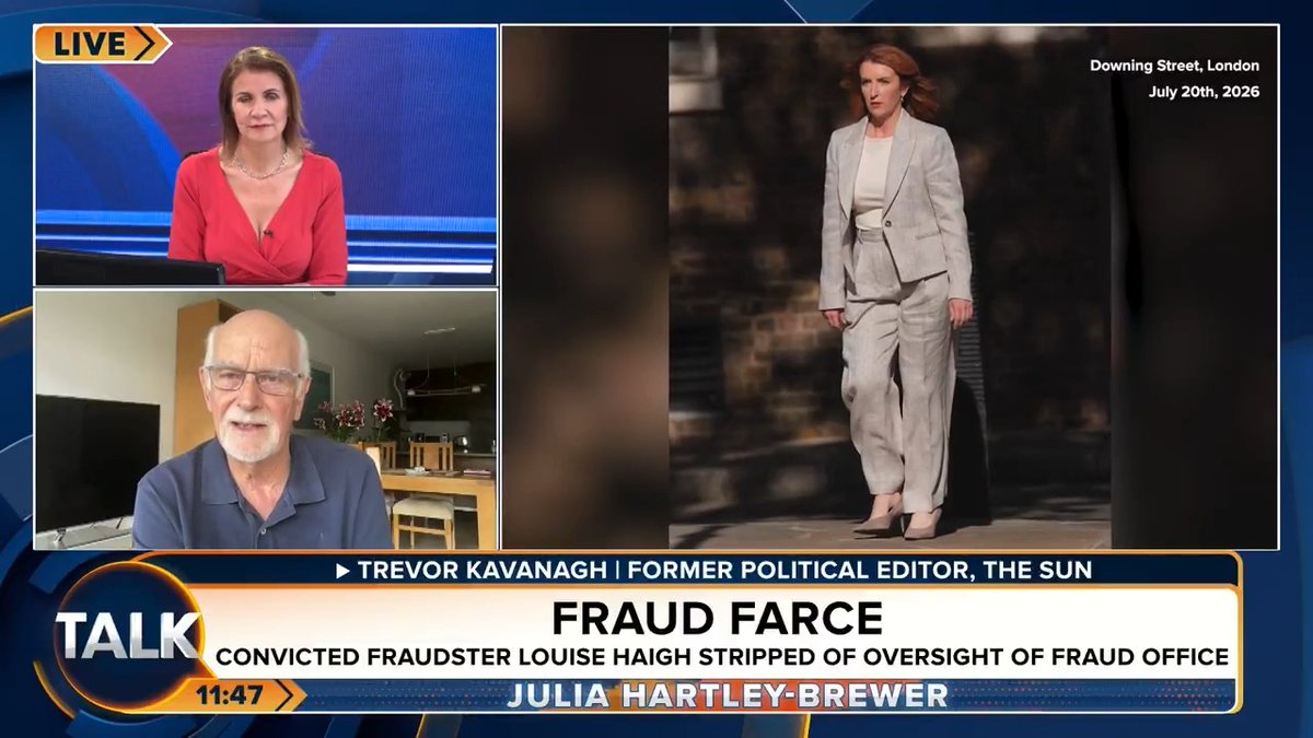 🚨"This is snouts in the trough, this is CORRUPTION" Former Political Editor of The Sun, Trevor Kavanagh attacks Louise Haigh for being appointed to a senior government role by Burnham despite being a convicted fraudster. "She can sue me if she doesn't like that description" Julia Hartley-Brewer