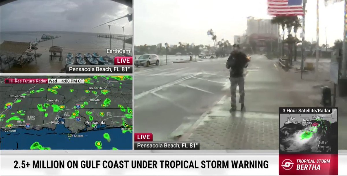 Conditions are deteriorating along the Florida Panhandle as squalls from Tropical Storm Bertha push onshore. Meteorologist Chris Bruin reports from Pensacola Beach: