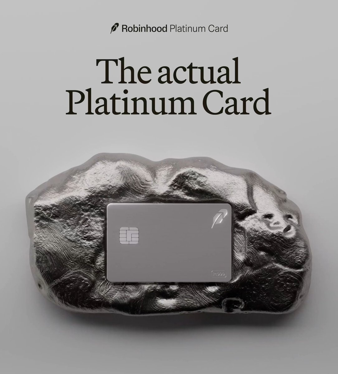 The annoyingly heavy card is here. The Robinhood Platinum Card is rolling out. 27 grams, with 99.9% pure platinum plating. Learn more: