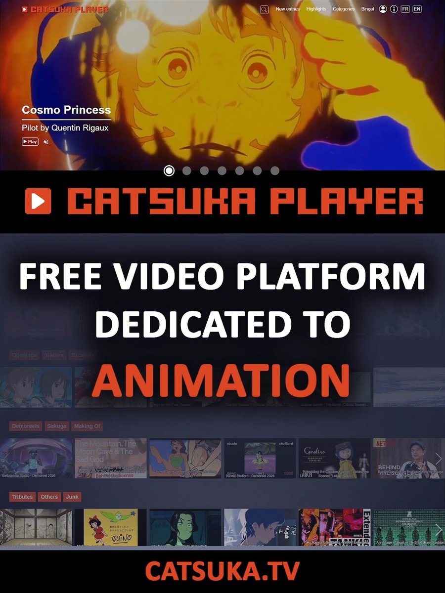 CATSUKA PLAYER, a free animation video platform with more than 25,000 videos (since 2008). I never promote it, but I'm glad to see that more and more people are using it ❤️ ➔