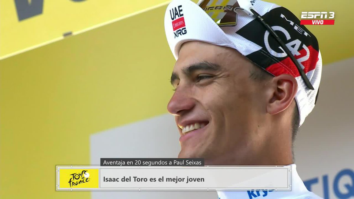 ¡TORITO SIGUE COMO EL MEJOR JOVEN! 🤩 🇲🇽 La imagen que sigue alegrando las mañanas. ¡ATENCIÓN MÉXICO! 🙌 Isaac Del Toro se mantiene como 3ERO general y con el maillot blanco.
