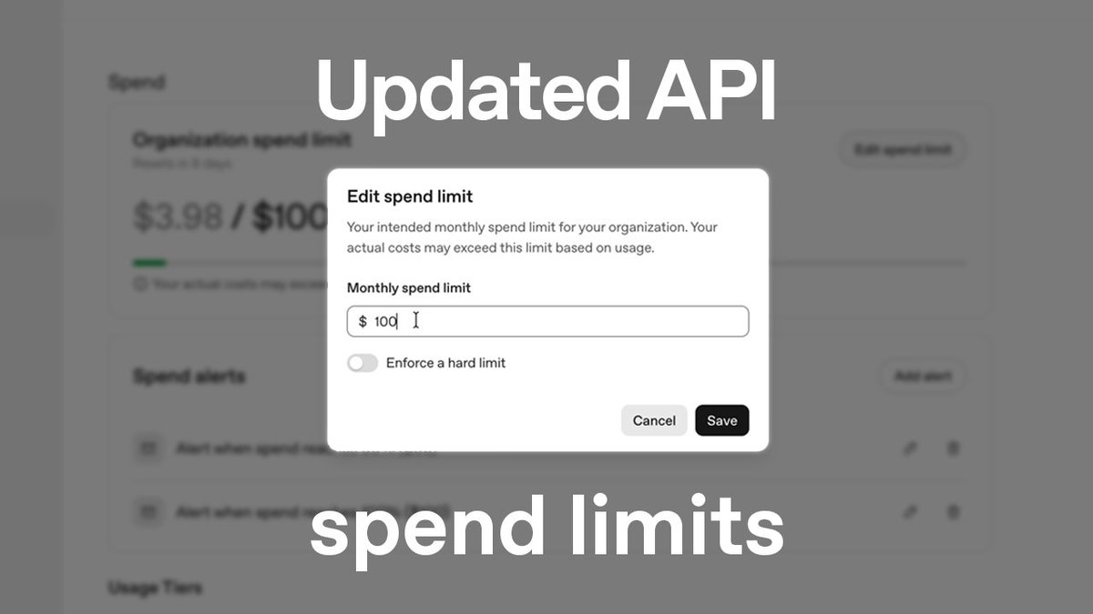 We’re expanding access to hard spend limits in the API Platform to all accounts this week, so you can cap API spend at a limit of your choice.