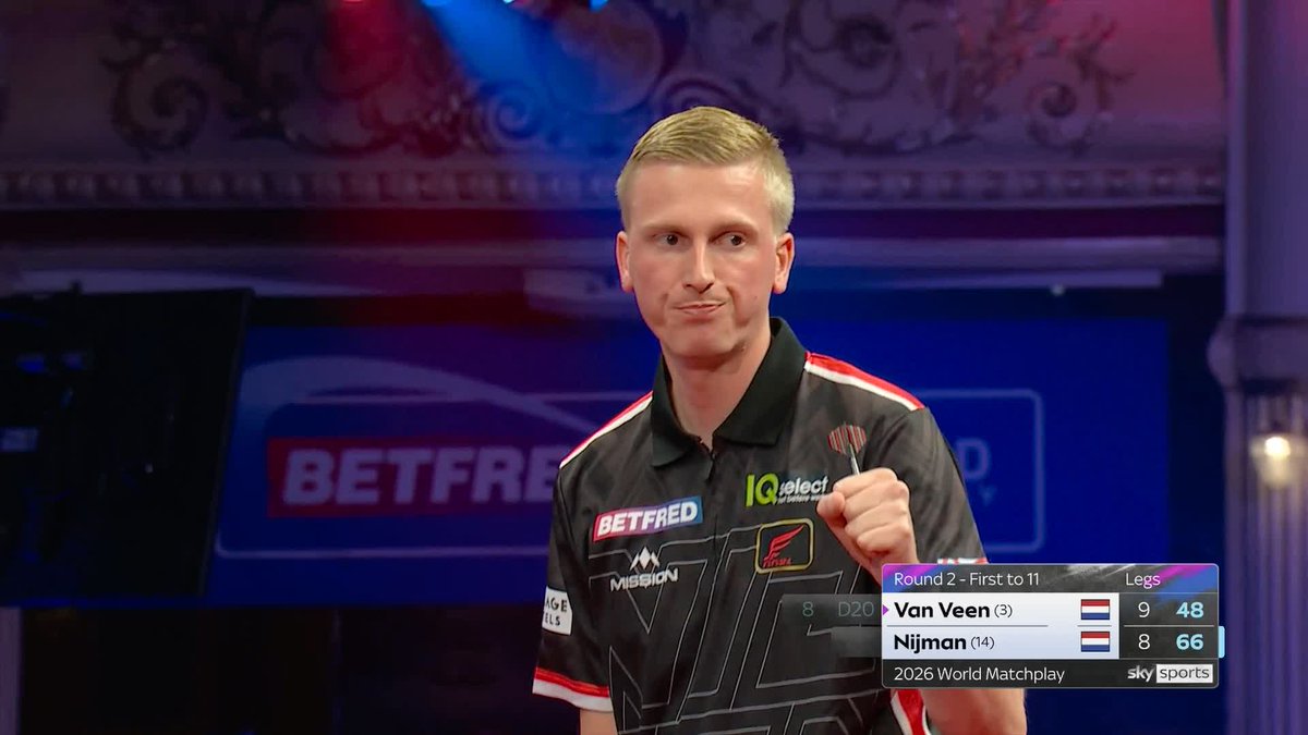 NIJMAN LEVELS AGAIN! Wessel Nijman has snatched back the initiative in this match, breaking Gian van Veen's throw to take the contest to 9-9 and set up a nervy ending! 📺 #MatchplayDarts