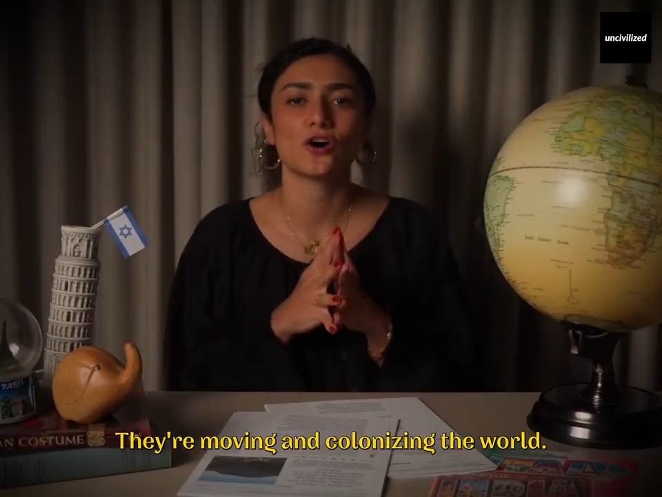 This woman is saying that Israelis who dislike the Israeli government and leave the Middle East out of protest are colonizers. So, let's be honest about what she's saying because it's very clear: she is saying that the only thing an Israeli can do right is die. Because Israelis literally leaving Israel and condemning the state isn't enough. Them living anywhere in the world is "colonialism." They are tainted by "Zionism." It's Jew hate. She's not being subtle so I won't be either. She's using buzzwords to spread her medieval age hate to a "progressive" audience and it's disgustingly obvious.