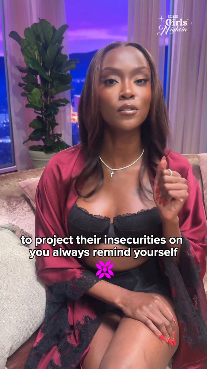CLOCK IT! 🤏🏾 Ladies, this is your reminder to stop shrinking yourself to make other people comfortable. Repeat after Ebony Riley: ✨ Don't doubt yourself. ✨ Don't second-guess yourself. ✨ Don't carry other people's insecurities. The mirror talk was free. The rest of girls night is waiting on BET's YouTube. 😉 Spend the night with the girls at the #GirlsNightIn series premiere TONIGHT at 9pm ET on YouTube.