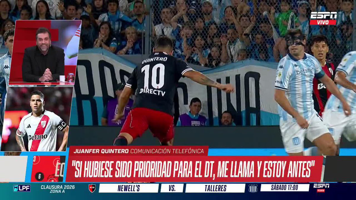 “DECILE QUE VUELVA, QUE LO NECESITAMOS Y QUE QUEREMOS VERLO JUGAR EN RIVER”. Burrito Ortega, para Juanfer Quintero. 🪄