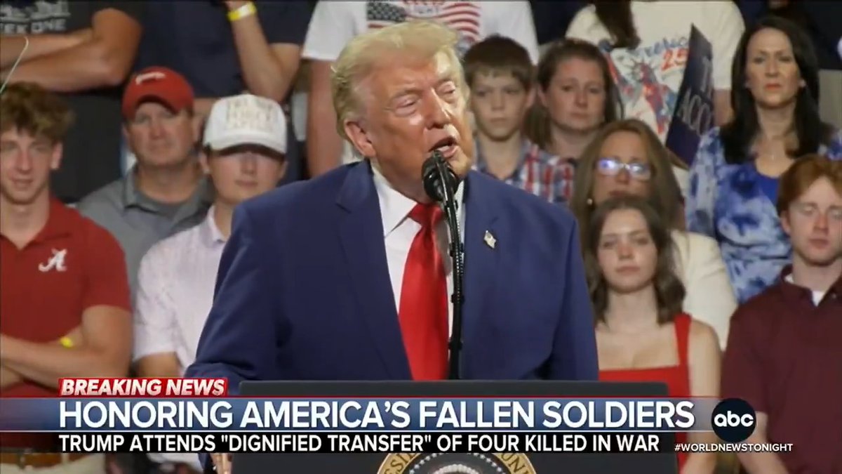 Pres. Trump attended the dignified transfer at Dover Air Force Base honoring four U.S. soldiers killed during the war in Iran. Trump threatened to destroy one Iranian bridge, each time Iran attacks a ship in the Strait of Hormuz. Martha Raddatz reports.