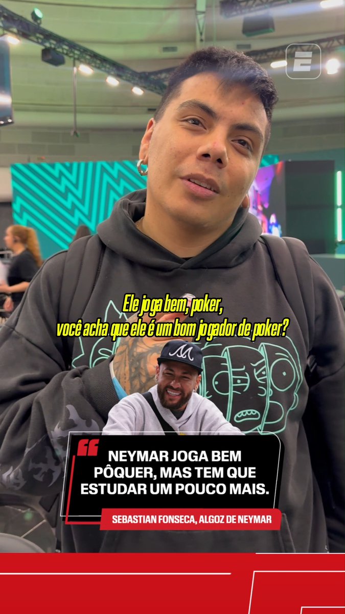 Juan Sebastian Fonseca Chaves, que venceu Neymar no poker, diz o que falta para o craque se tornar um profissional no poker: “Ele joga bem. Ele só tem que estudar um pouco mais (para se tornar um profissional). Um jogador disciplinado no futebol, se tiver a mesma disciplina no poker, com certeza vai ser um jogador muito bom.” 🗞️ ESPN Brasil 🎥 BSOP 2026/Divulgação