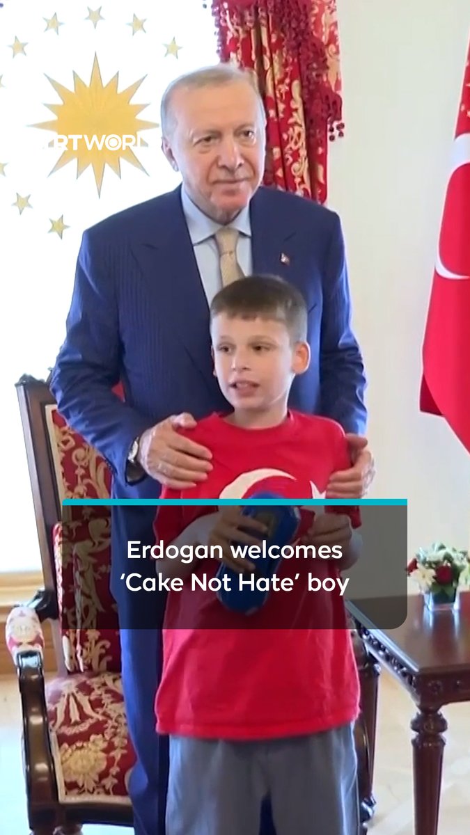 Turkish President Recep Tayyip Erdogan welcomed 12-year-old British autistic campaigner Joshua Harris in Istanbul on Wednesday. Harris launched the “Cake Not Hate” campaign after a far-right attack on a mosque in Peterborough, England, baking and handing out homemade cakes to worshippers as a gesture of solidarity against Islamophobia. Despite receiving threats, Joshua and his father, Dan Harris, expanded the initiative, visiting more than 100 mosques across the UK. During their 10-day visit to Istanbul, they are continuing the campaign by distributing homemade cakes at mosques, beginning at the historic Suleymaniye Mosque, to promote friendship, solidarity and stand against anti-Muslim hatred.
