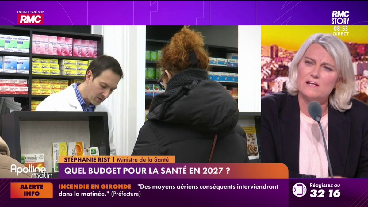 🩺 "Nous gelons le montant des franchises", affirme Stéphanie Rist, Ministre de la Santé, des Familles, de l’Autonomie et des Personnes handicapées. "Nous doublons le plafond annuel" par patient, explique-t-elle #ApollineMatin