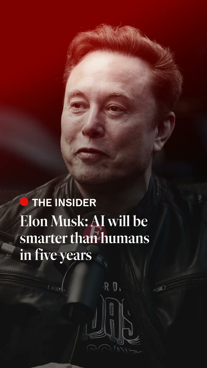 “There really won't be anything that AI can’t do better than humans, apart from being human, perhaps,” says Elon Musk. He tells Zanny Minton Beddoes that artificial intelligence may exceed the sum of human intelligence in about five years. Tune in to The Insider from 6pm London time: