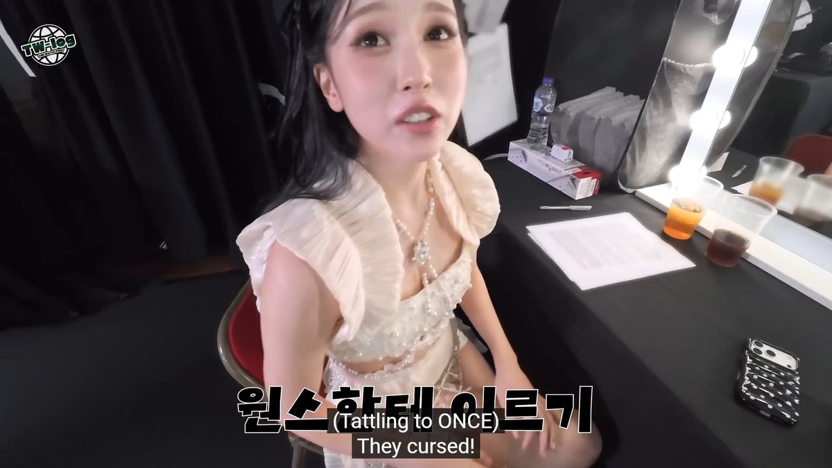 The staff said "oh shit" when they dropped something and Mina started snitching "They cursed! I'm filming and they cursed!!" 😭😭