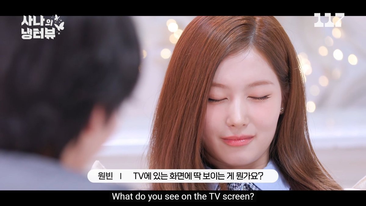 Sana and Wonbin trying do the past life experience hypnosis that makes people cry, but it ends in complete failure because all she can see is a mouse animation? 😭