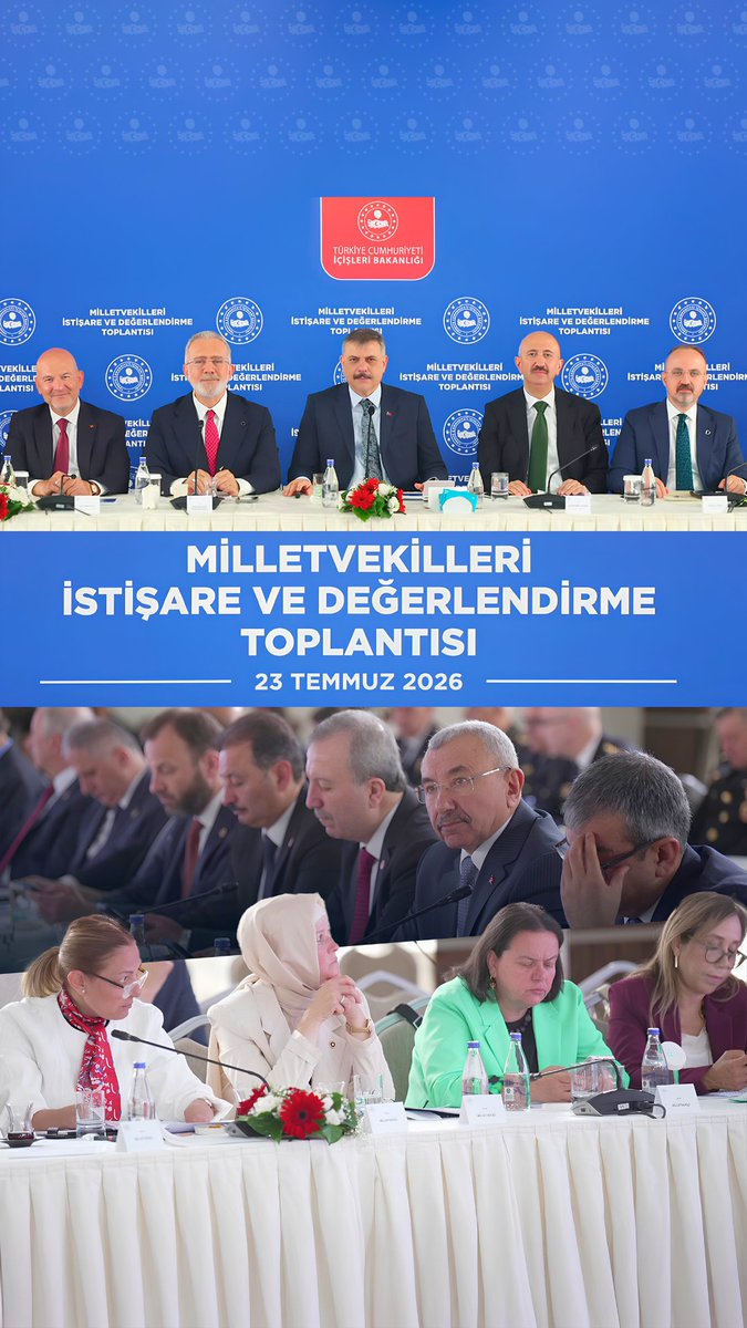 AK Parti Grup Başkanvekilimiz Sayın Bahadır Nahit Yenişehirlioğlu ve kıymetli AK Parti milletvekillerimizle istişare ve değerlendirme toplantımızda bir araya geldik. Toplantımızda; Bakanlığımızın görev alanına giren güncel başlıklar, ülkemizin huzur ve güvenliğinin güçlendirilmesine yönelik yürüttüğümüz çalışmalar, aldığımız tedbirler ve önümüzdeki döneme ilişkin hedeflerimiz hakkında kapsamlı bir sunum gerçekleştirdik. Milletvekillerimizin şehirlerimizden ve vatandaşlarımızdan ilettikleri talep, görüş ve önerileri dinleyerek yapılabilecek çalışmaları değerlendirdik. Sahadan gelen her bildirimi, hizmetlerimizin daha etkin ve hızlı yürütülmesi bakımından kıymetli görüyoruz. Muhterem Cumhurbaşkanımız Recep Tayyip Erdoğan’ın liderliğinde; istişareyi, ortak aklı ve güçlü koordinasyonu esas alarak ülkemizin huzuru, milletimizin güvenliği ve şehirlerimizin ihtiyaçları için kararlılıkla çalışmaya devam edeceğiz. Bahadır Yenişehirlioğlu