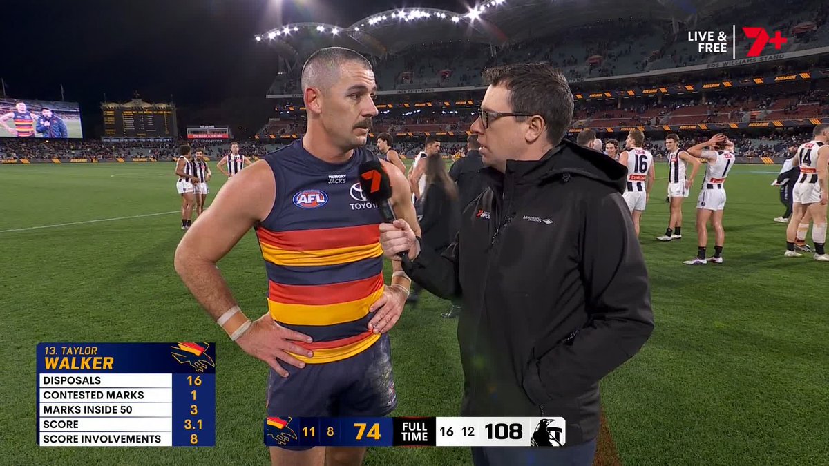 Mitch: "You made a statement to the rest of the competition last week, do you feel like you've undone a bit of that hard work?" Tex: "Probably." #AFLCrowsPies