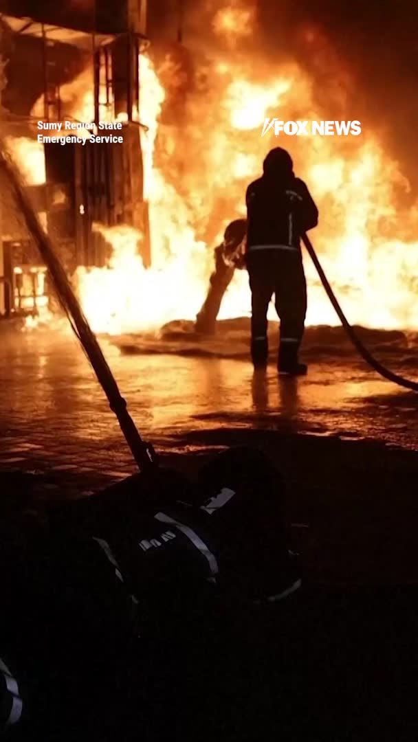A gas station erupts into flames in Sumy, Ukraine after what authorities say is a targeted Russian strike. Emergency crews race to the scene as towering flames and thick black smoke pour into the sky. Officials say no casualties were immediately reported. The strike comes as Russia continues attacks on targets across Ukraine.