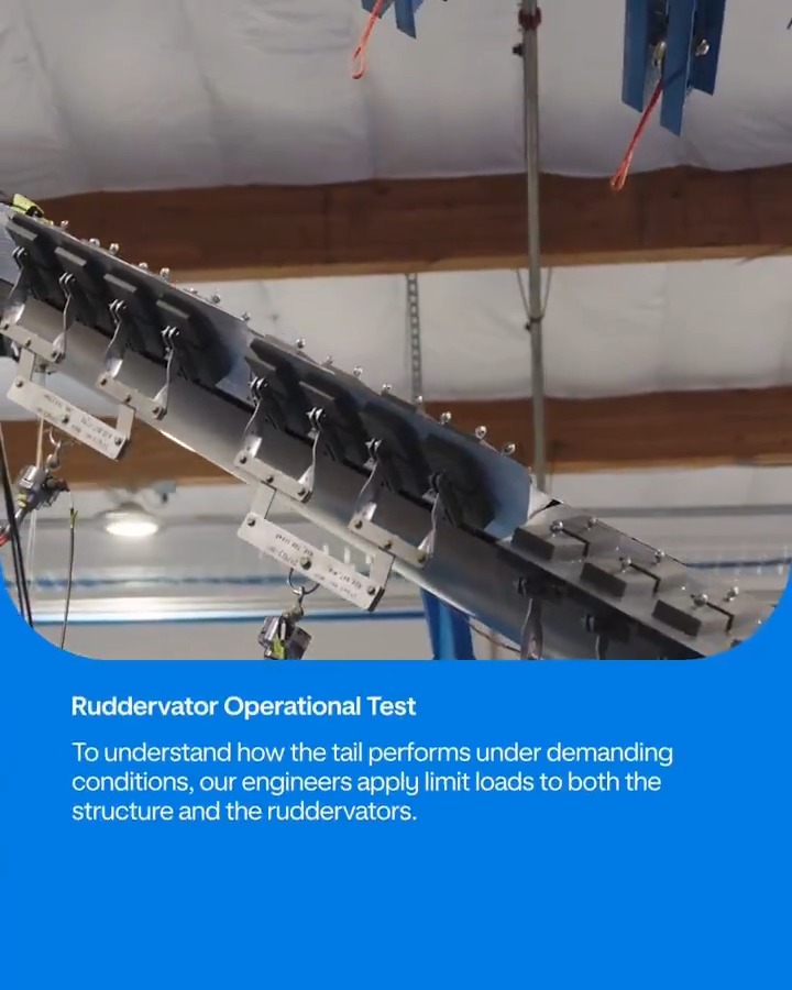 This week, Joby is introducing the future of flight at two of the world's biggest air shows. Back home, our team hasn't slowed down for a second. Here's a look at recent ruddervator operational testing on our fusetail. Our engineers load the tail structure to conditions beyond what our aircraft is ever expected to experience in real world operations, then move the control surfaces through their full range of motion to confirm they perform as designed. It's one of many tests validating our aircraft's design on the path to certification. The show goes on and so does the work. 👏