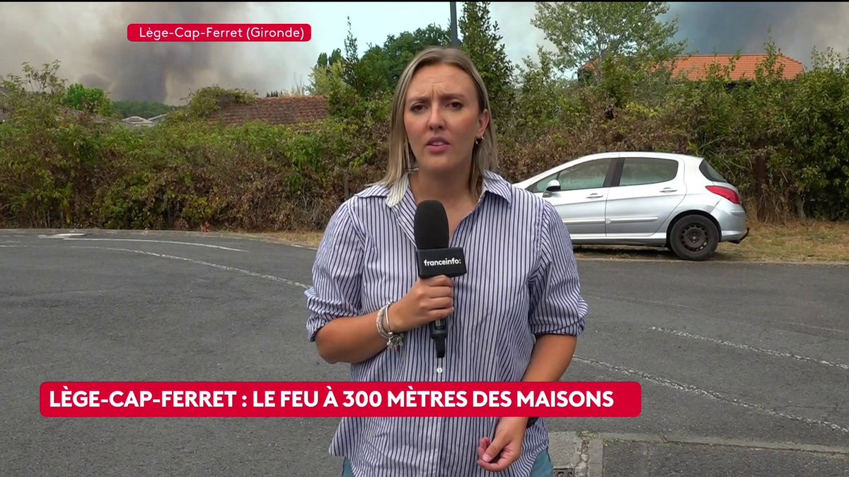 🔴 🗣️ Incendies : à Lège-Cap-Ferret (Gironde), le feu est désormais à 150 mètres des habitations. Notre journaliste Camille Nowak rapporte qu'une "pluie de de cendres" s'est abattue sur la commune depuis plusieurs minutes. #canal16