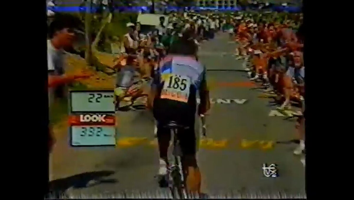 🇫🇷 Tour de France 1989, Stage 15 📺⚡️ Marc Madiot with live data of LOOK Max One power meter on screen from ⛰️ Orcieres-Merlette ITT. Orcieres-Merlette hosts stage finish today on Stage 18. _________________ 🇫🇷 #TDF2026