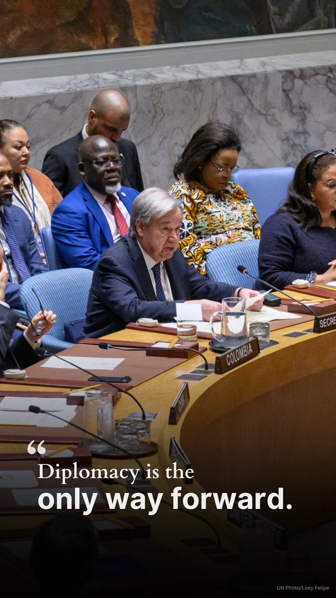 The situation in the Middle East is getting out of control. It's time to step back. My clear &amp; consistent message to leaders: The fighting must stop everywhere. Freedom of navigation must be restored. Diplomacy is the only way forward.