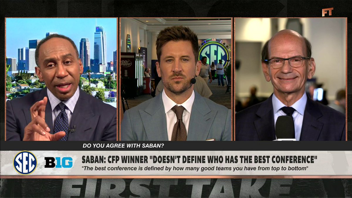 "The SEC has fallen off, it hasn't gotten the job done." —Stephen A Smith on the SEC failing to win a CFB title in the last three years 👀