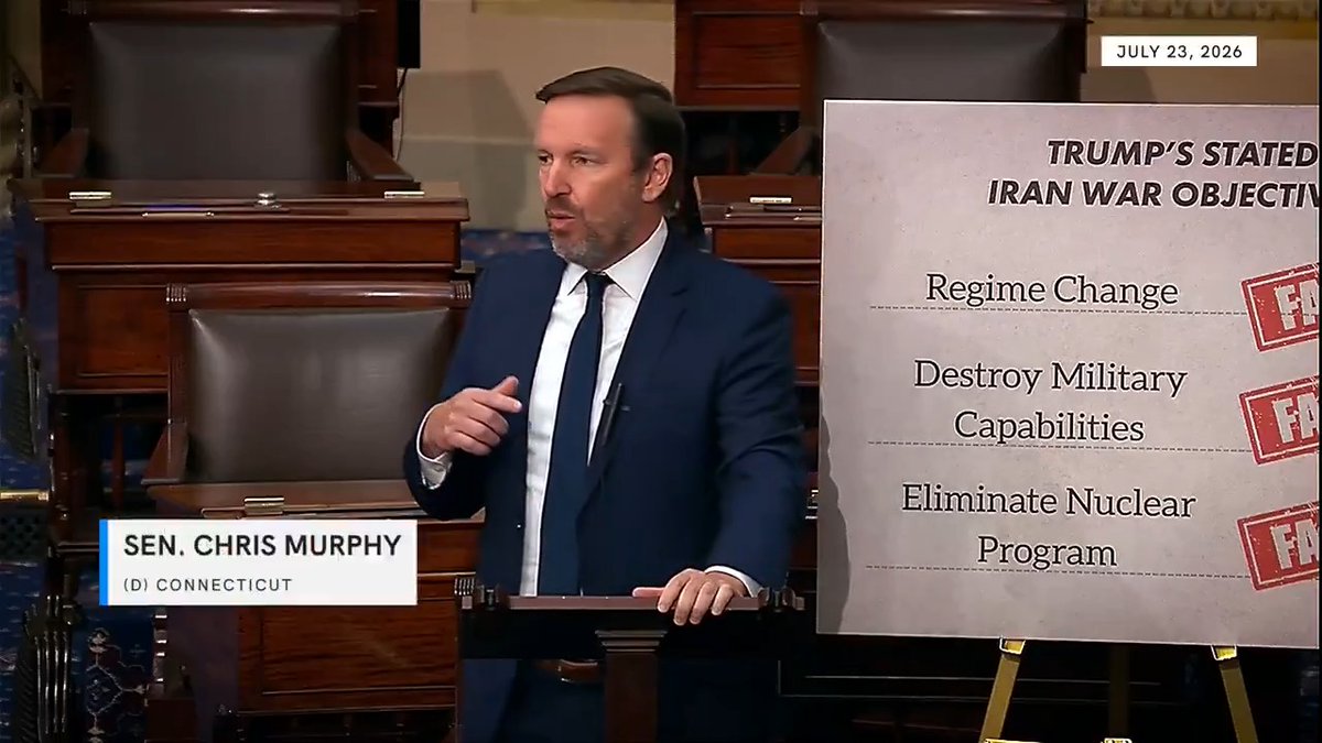 Today, Senate Democrats are forcing another vote to end Trump’s war with Iran. After 146 days, Americans are paying more, Iran is stronger, and Trump has not achieved a single war goal. Sen. Chris Murphy 🟧: “It’s not worth it.”