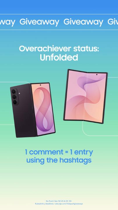 Run up the comments for a chance to multitask like a pro with the new #GalaxyZFold8 Ultra and see how Ultra Unfolds. 👀 #GalaxyAI Want to enter? ➡️ Follow us and reply with #GalaxyGiveaways #GalaxyZFold8 Ultra for your chance to win. 👌 Pro Tip: Copy and paste the hashtags to make sure your entry is counted. 🤭 Unlimited entries, so shoot your shot. No Purch Nec 50 US & DC 18+ Rules/entry deadlines: