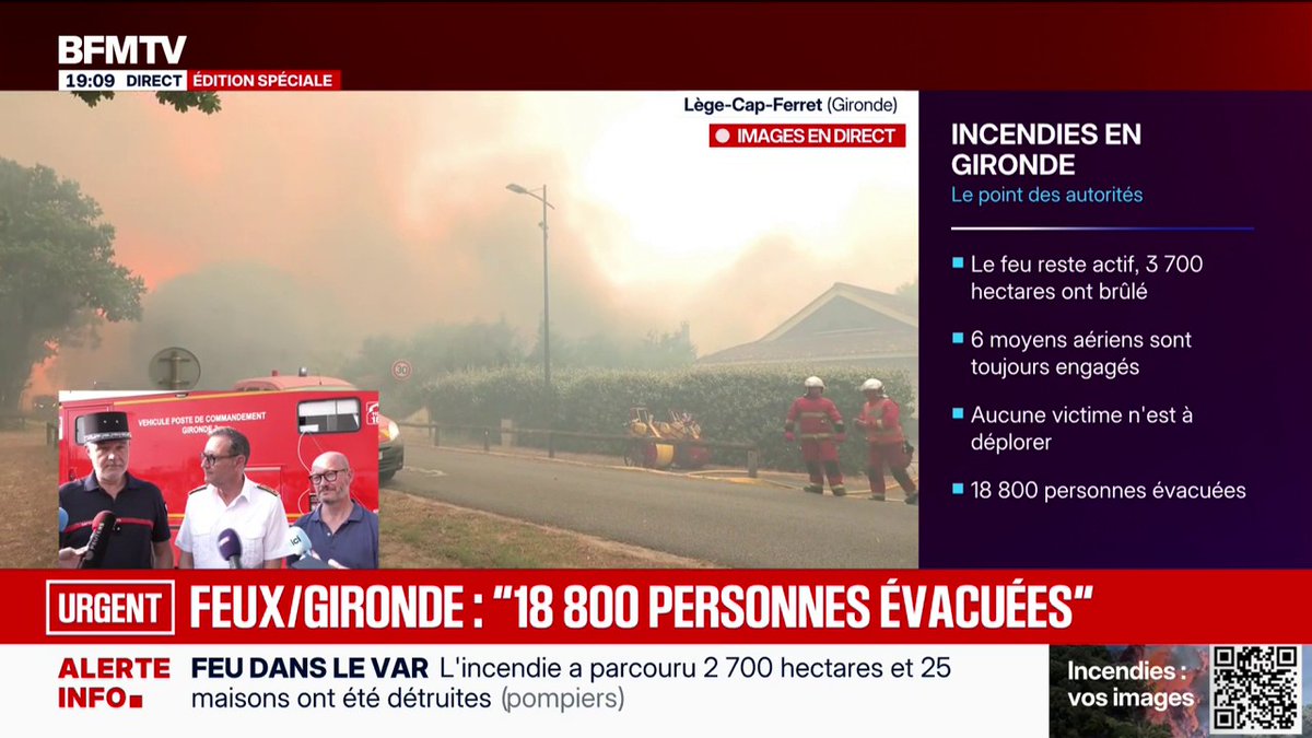 Feux en Gironde: "Le feu n'est pas fixé, nous n'y arrivons pas", déplorent les autorités