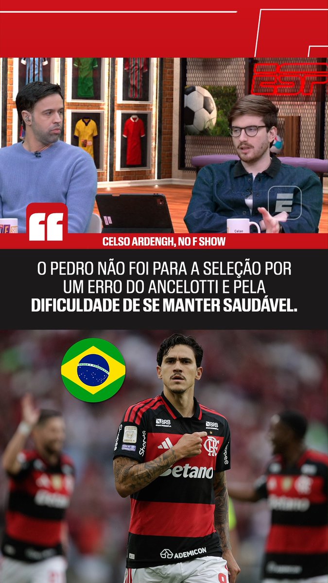 PEDRO NÃO MUDARIA A SELEÇÃO? 🇧🇷 Celso Ardengh afirmou que Pedro ficou fora da Seleção por um erro de Carlo Ancelotti e pela dificuldade em se manter saudável. Para o comentarista, o atacante talvez não fosse a solução, assim como muitos apostaram que Neymar e Endrick seriam. #FutebolNaESPN