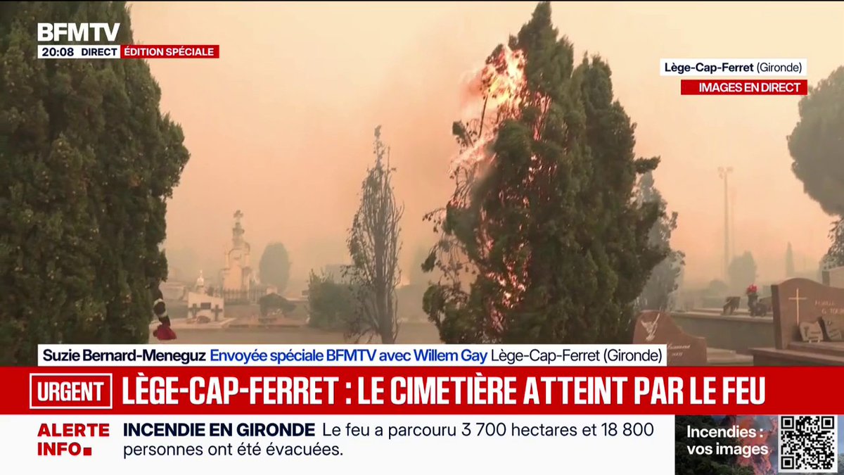 Incendie en Gironde: le cimetière de Lège-Cap-Ferret atteint par le feu