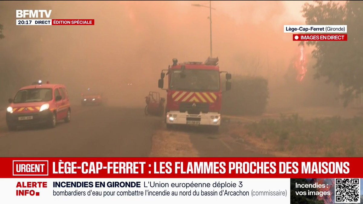 🚨🇫🇷🔥 FLASH | Un sapeur-pompier est grièvement blessé après une explosion de gaz à Lège-Cap-Ferret, en marge du feu de forêt qui dévaste la région.