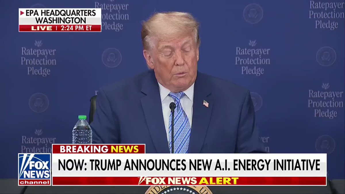 NEW: President Trump announces major progress on powering American tech, emphasizing that massive new data centers will be required to build their own electric plants so energy costs for everyday consumers drop. "We are here today to continue the incredible progress we're making in communities nationwide to ensure that as new data centers go up and it's, they're going up all over, electricity bills for American families will actually come down." "We've seen some of the plants that they're building are absolutely incredible."