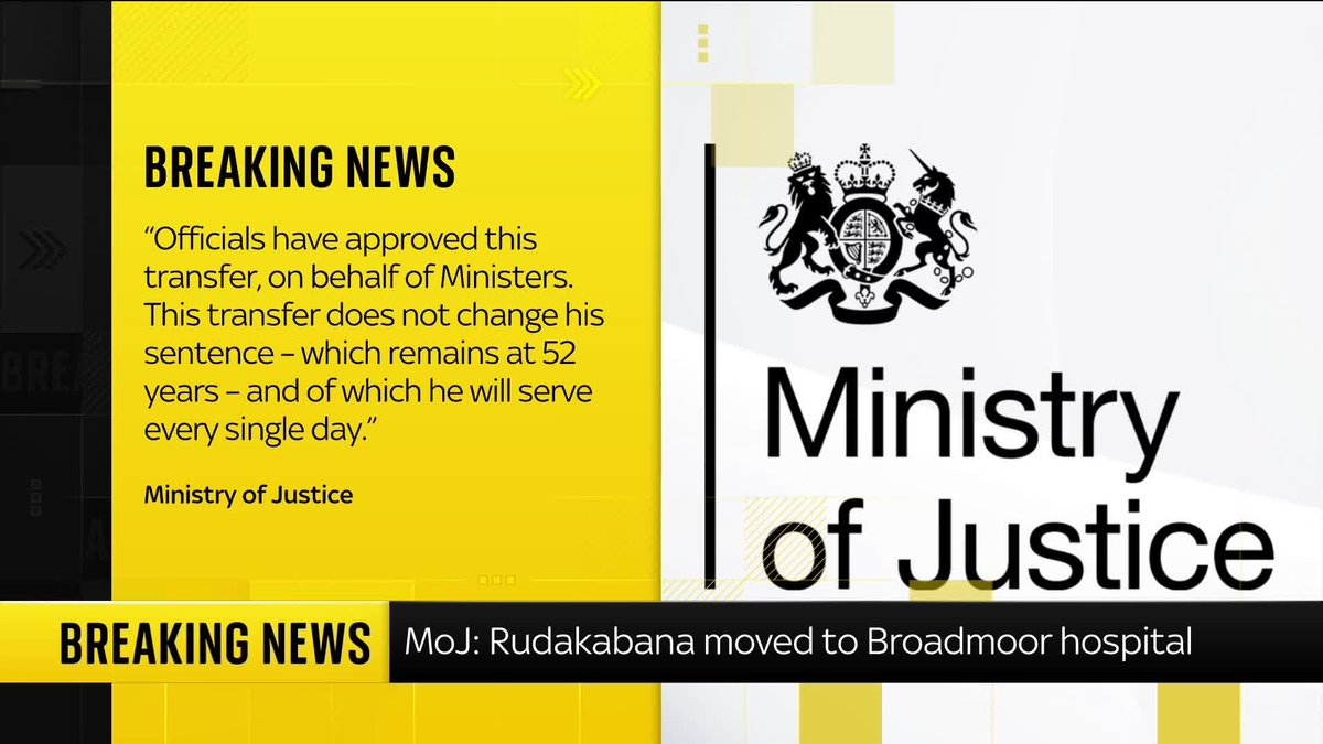 BREAKING: Southport attacker Axel Rudakubana has been moved to Broadmoor hospital - a high-security psychiatric hospital. A statement from the Ministry of Justice says that "the transfer does not change his sentence - which remains at 52 years."