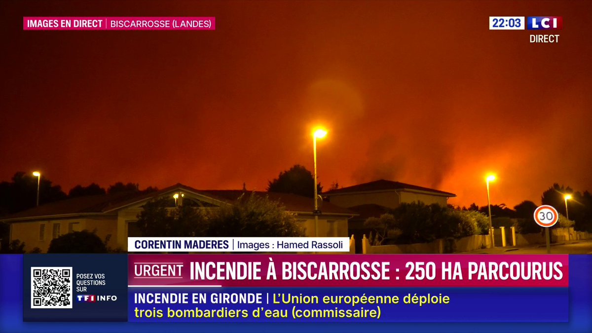 🔴 Incendie à Biscarrosse dans les Landes : 250 hectares parcourus